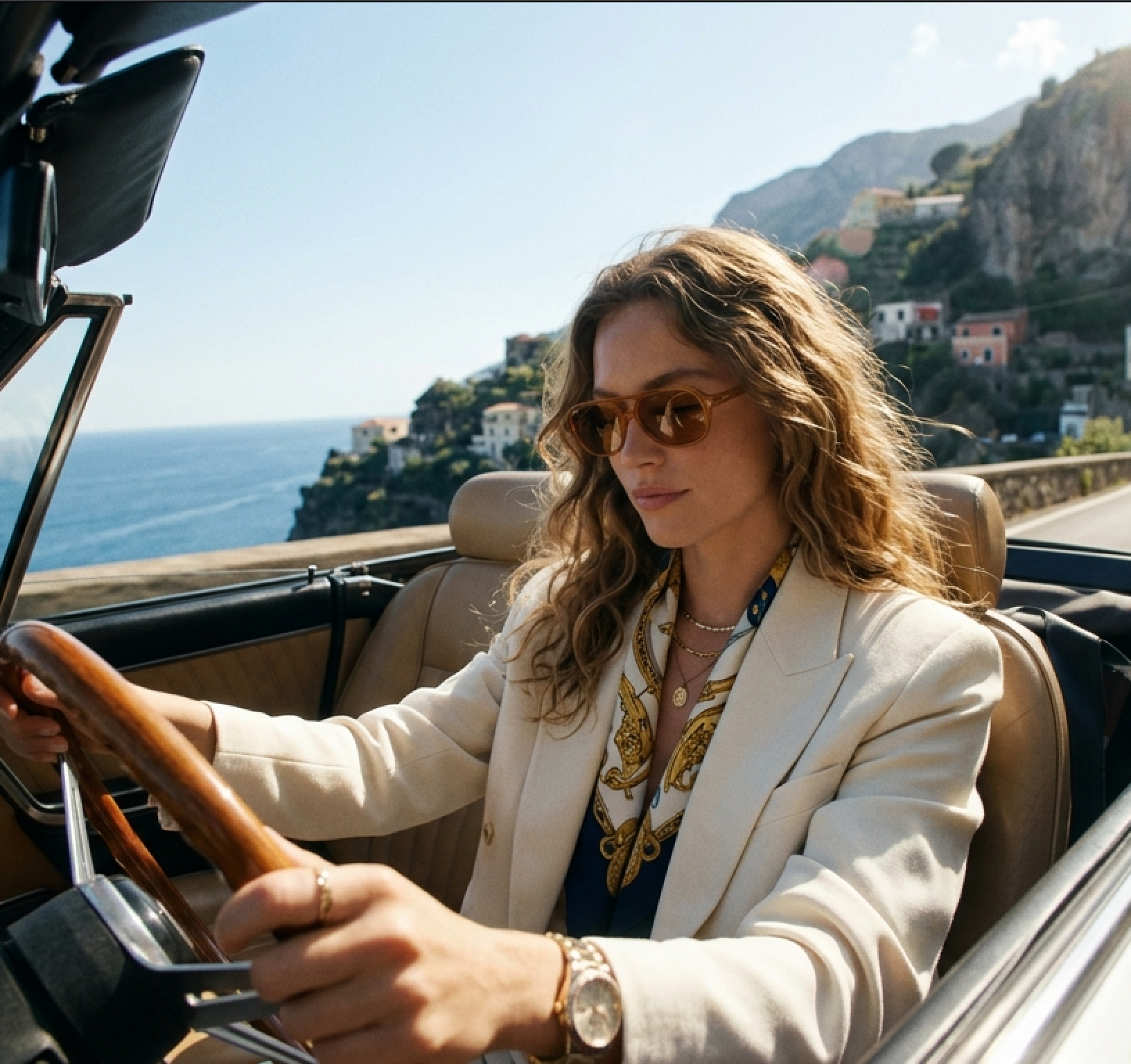 Lady driving car- vintage